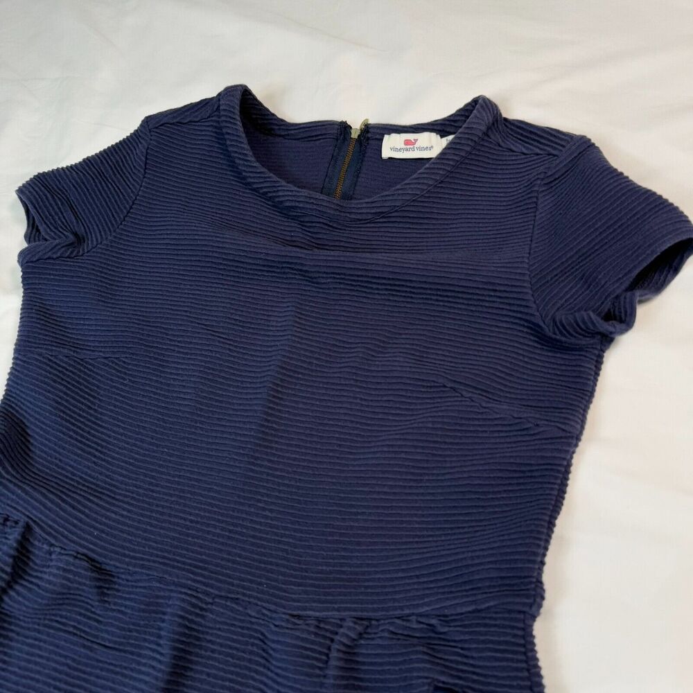 Vineyard Vines Ottoman Stripe Fit Flare Sz 2 Knit Dress Nautical Navy Cap Sleeve - Picture 4 of 7